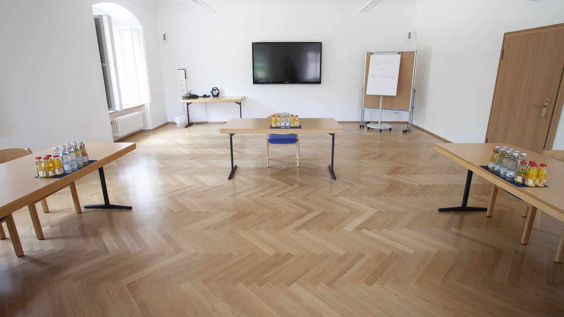 strip parquet oak herringbone in the conference room