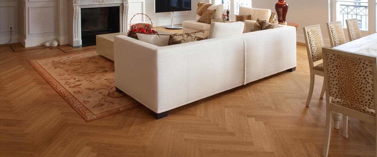 Living room with strip parquet Solid wood oak floor