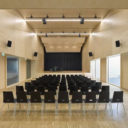 Solid parquet laid in conference hall