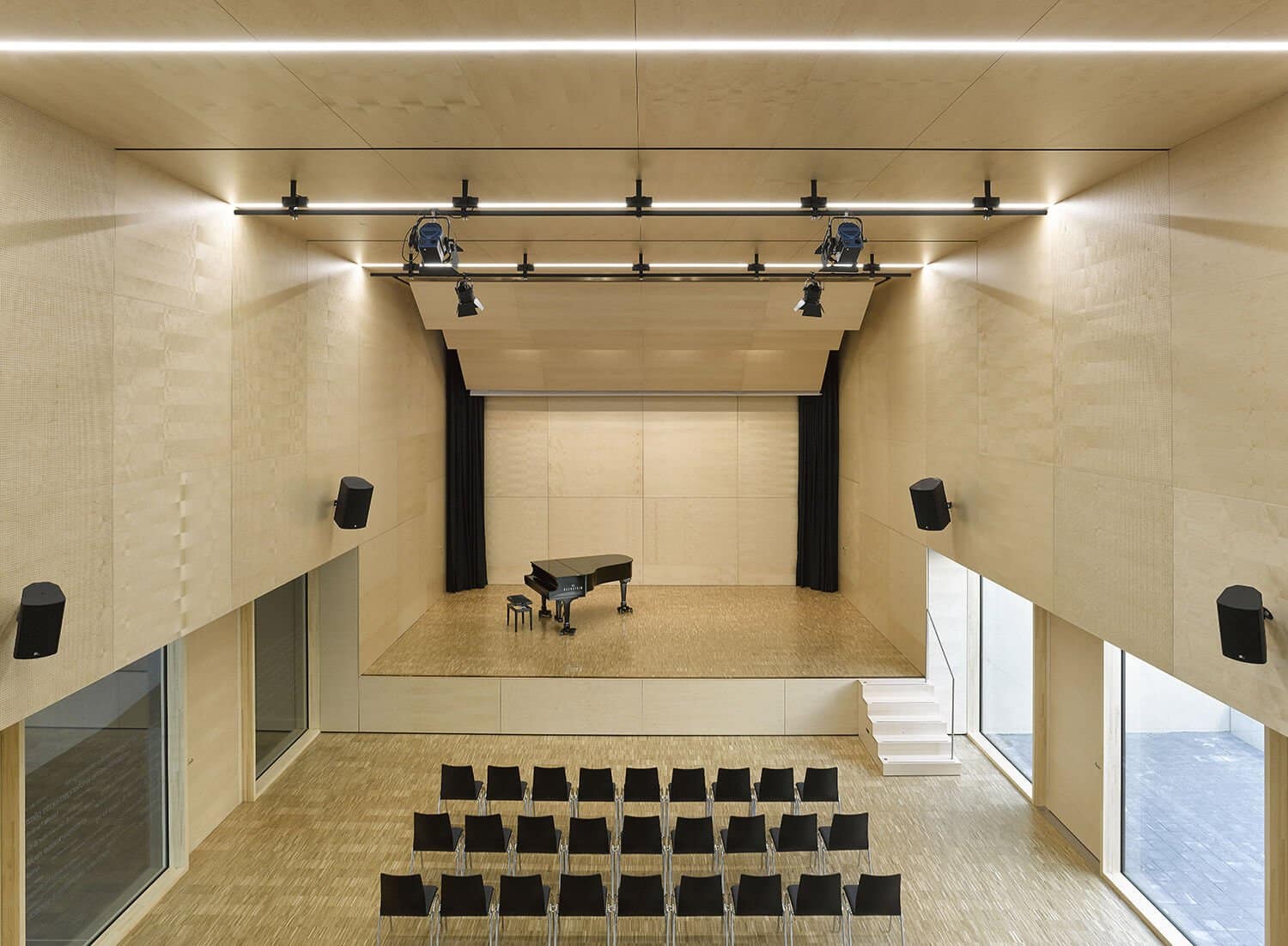 Solid parquet laid in conference hall