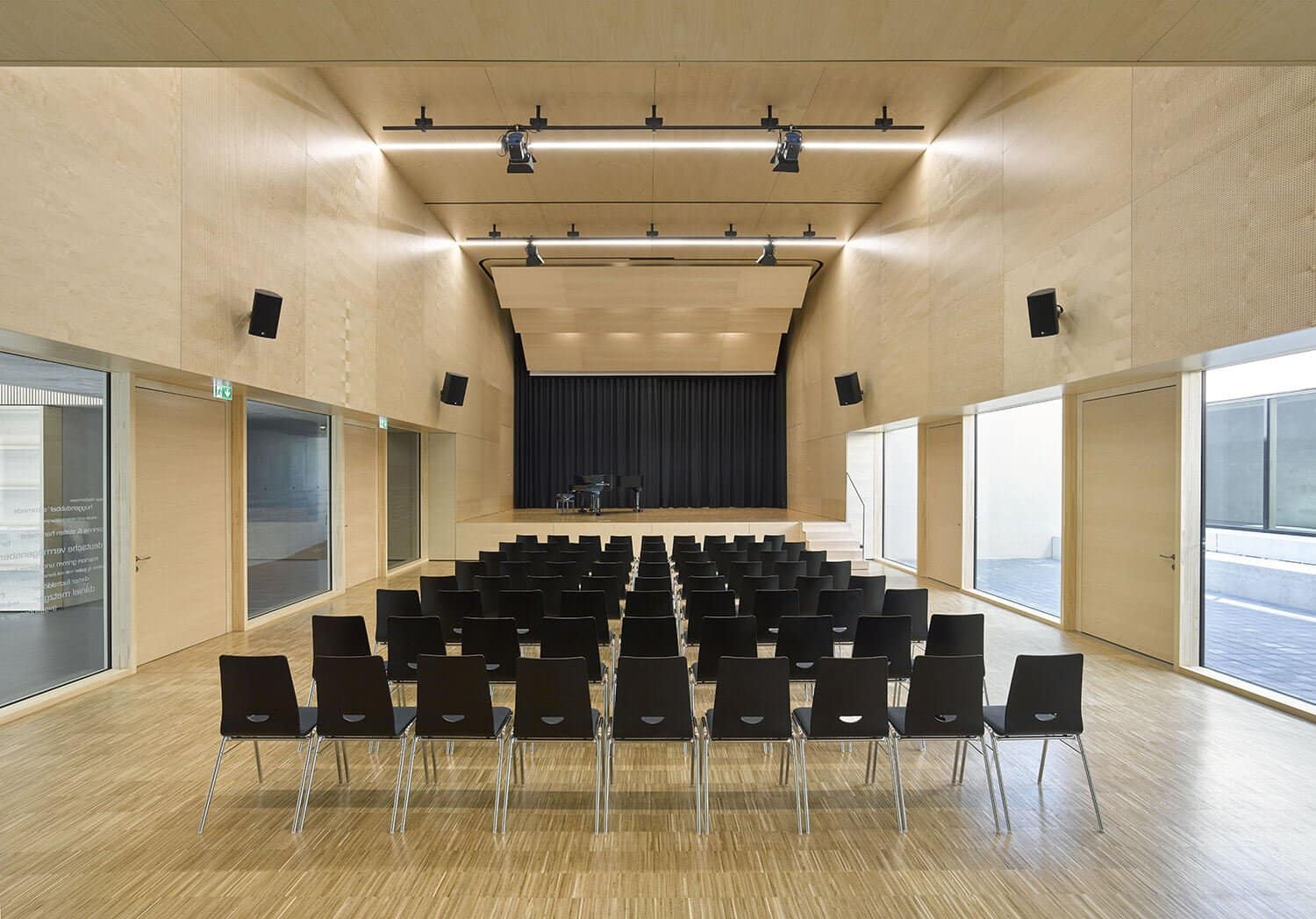Solid parquet laid in conference hall
