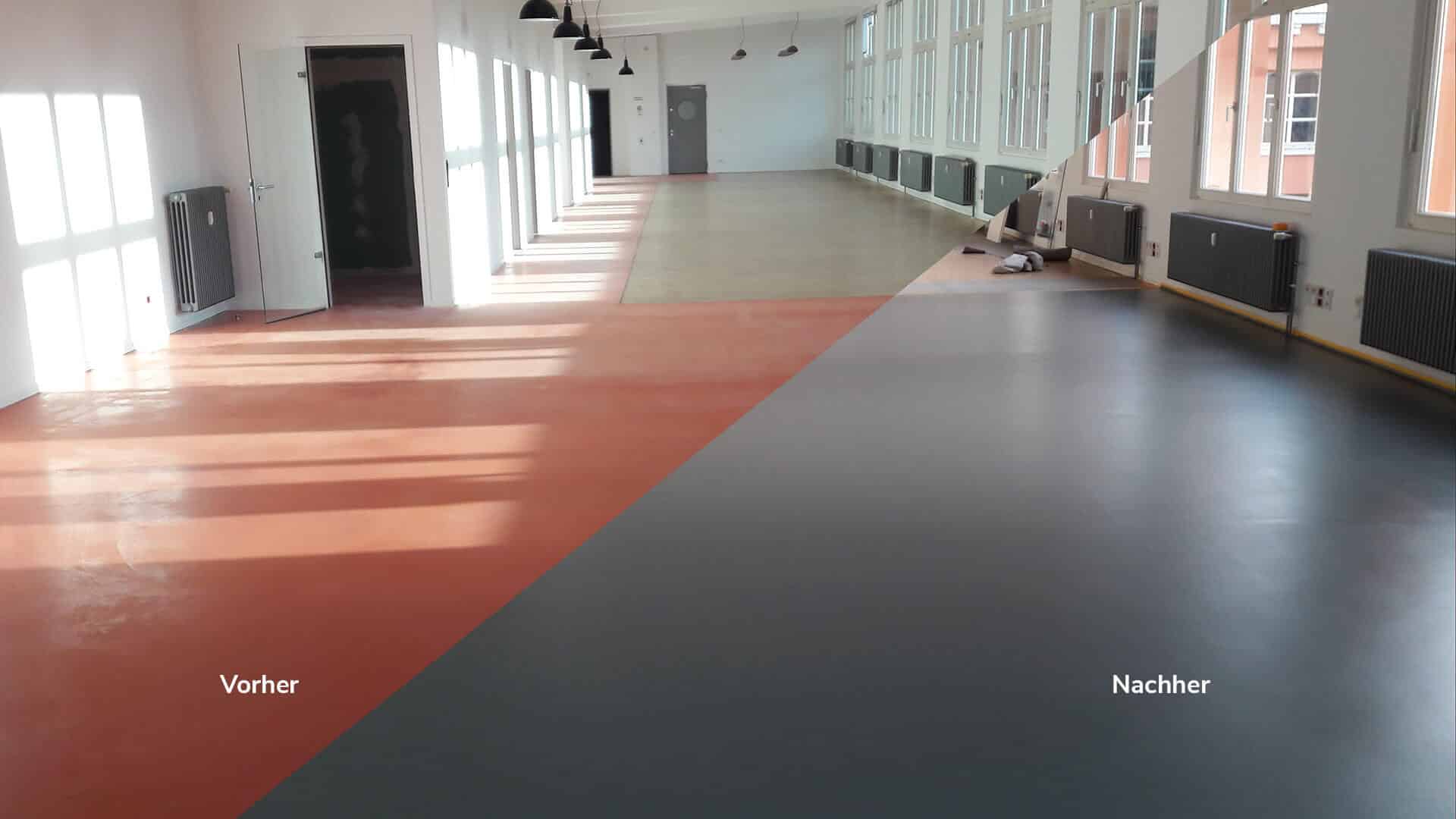 Before and after comparison of resilient floor coverings