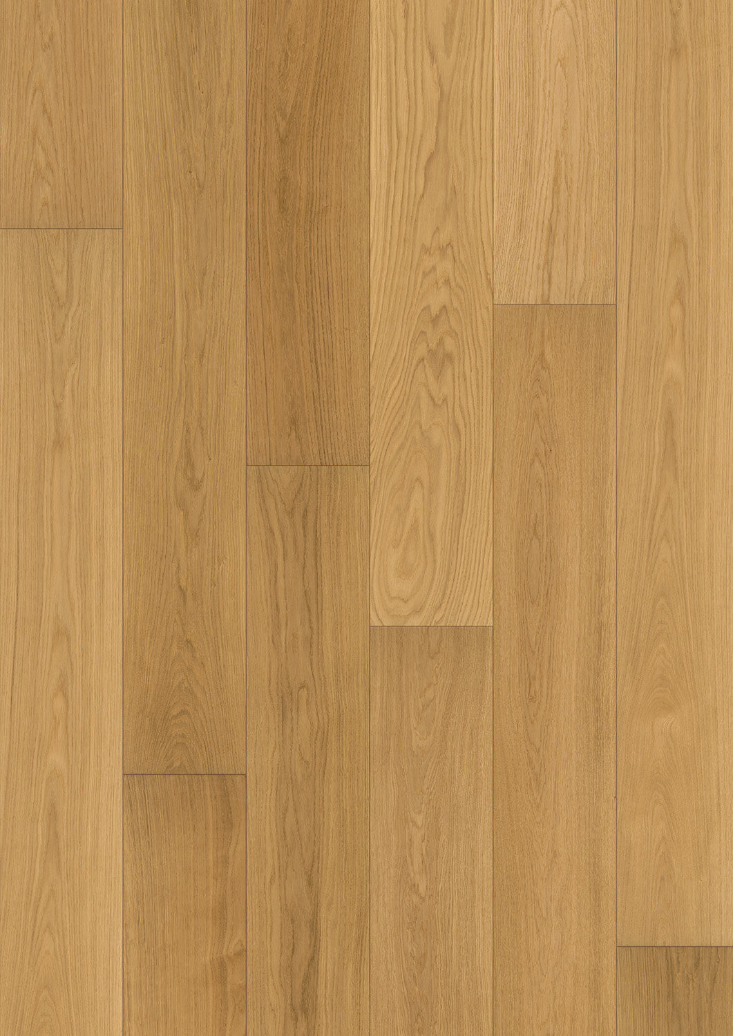 Flächenbild einer ruhigen Landhausdiele in Eiche, Sortierung Premium mit Supermatt Protect-Oberfläche – elegante und homogene Optik